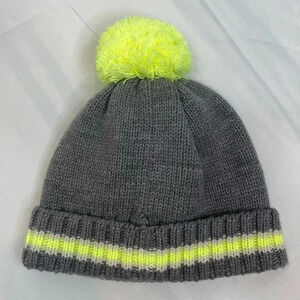 Fleece Lined Gray, White and Neon Yellow Beanie